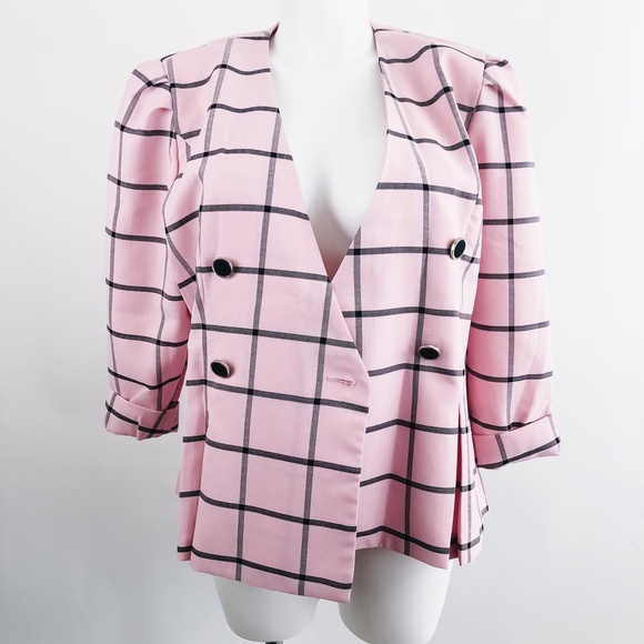 Vintage Jackets & Blazers - [Vintage]Pink & Navy Clueless Style Plaid Blazer